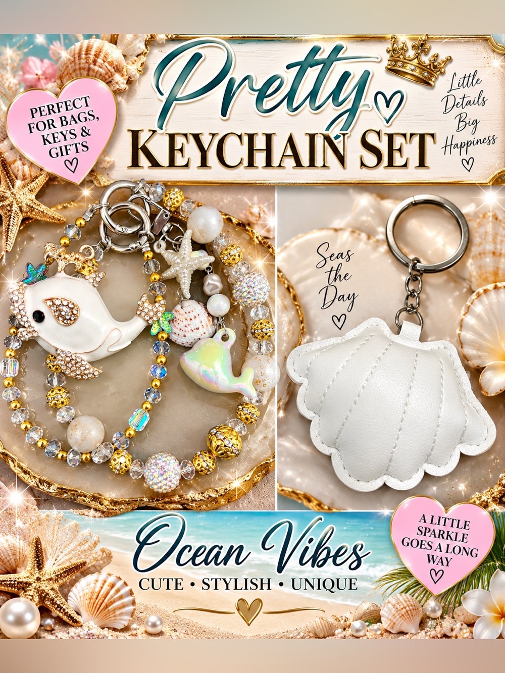 Ocean vibes keychain bag charm set